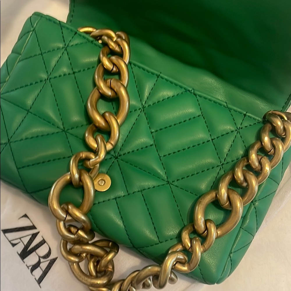 Zara green quilted shoulder bag